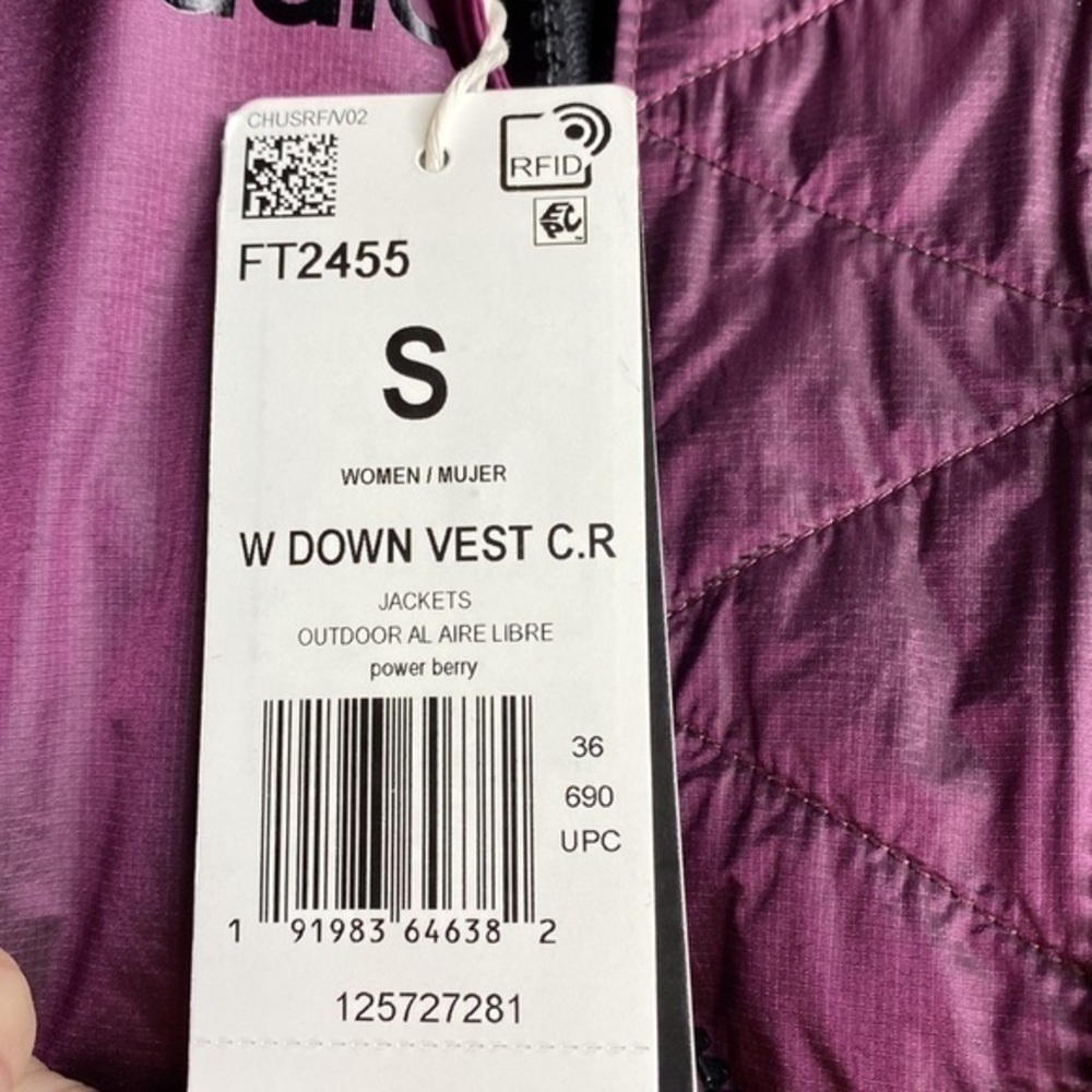 Adidas W down vest C.R. in power berry size small NWT - Picture 15 of 16